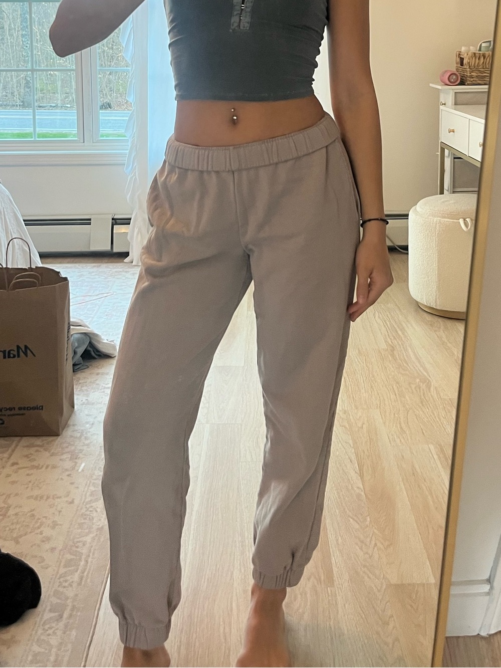 Brandy Melville Taupe Elastic-Waist Joggers